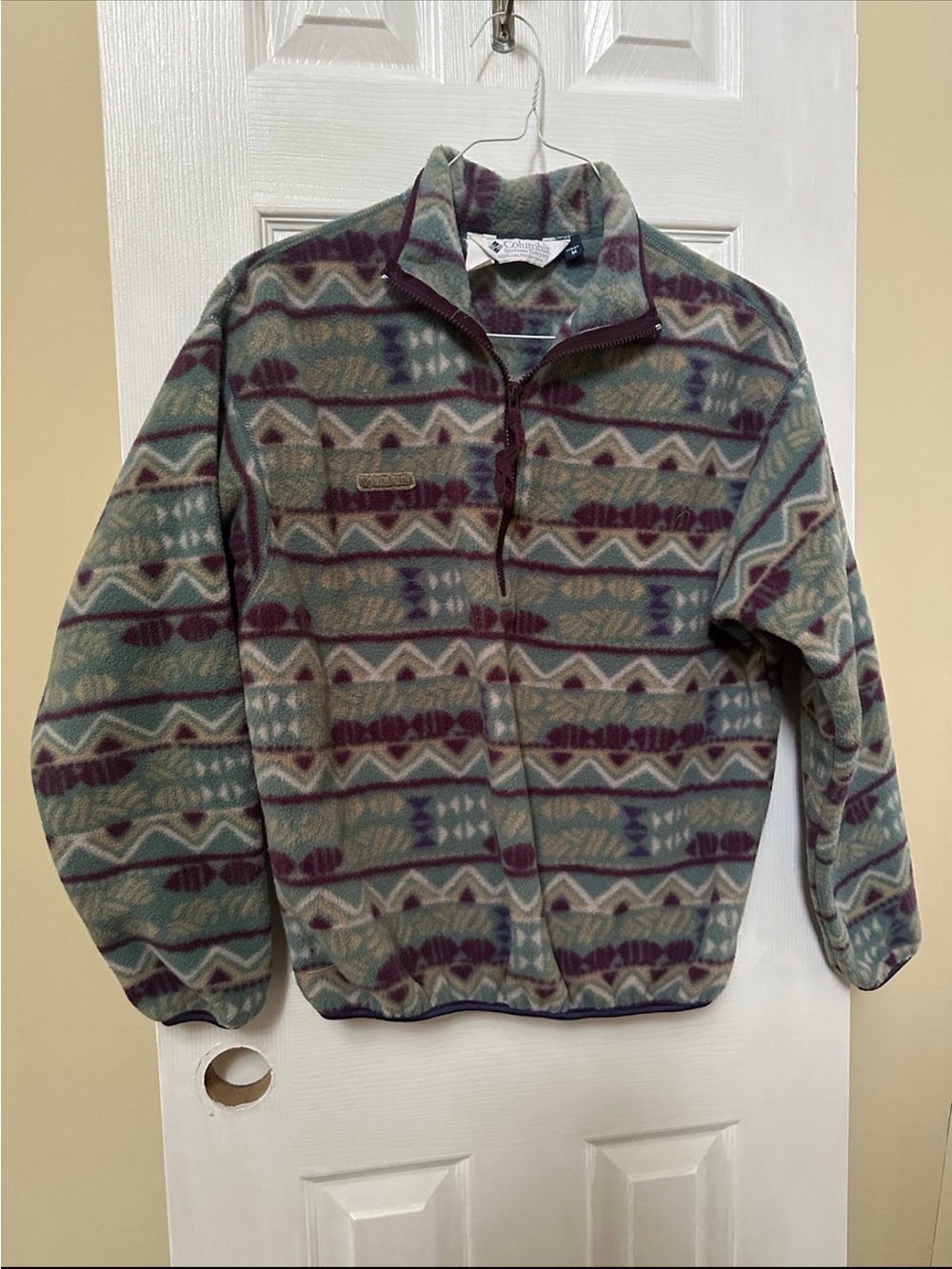 Columbia Patterned Aztec Half-Zip Fleece Jacket - Green & Burgundy